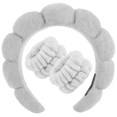 Miniatura 18 de Zkptops Diadema de Spa para Lavar la Cara Muñequera Esponja Maquillaje Cuidado de la Piel Diadema de Tela de Rizo Burbuja Suave Prepárate Diadema