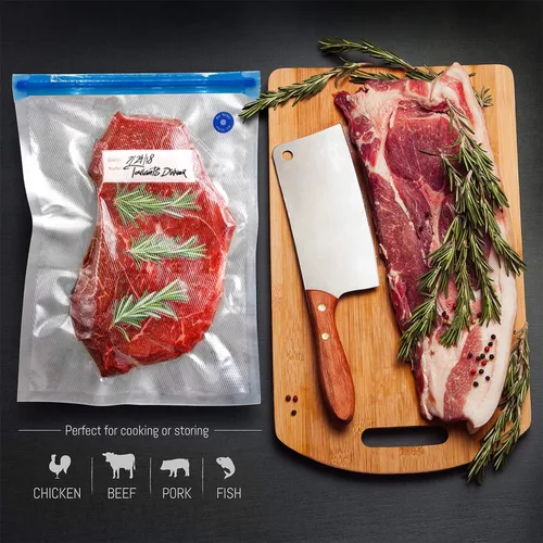 Miniatura 3 de VICARKO 30 bolsas con cremallera al vacío, bolsas selladoras al vacío, almacenamiento de alimentos, bolsas reutilizables, con doble capa, sin BPA