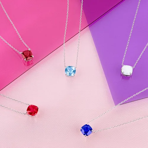 Miniatura 6 de Nicole Miller Collar de piedra natal de 3 quilates de corte cojín para mujer, collares con colgante de plata de ley 925, cadena ajustable de 18