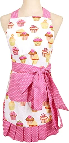 Miniatura 8 de G2PLUS Delantales para mujeres con bolsillos, 29 x 21 pulgadas lazos extra largos delantal de cupcake, delantal de damasco vintage rosa para cocina