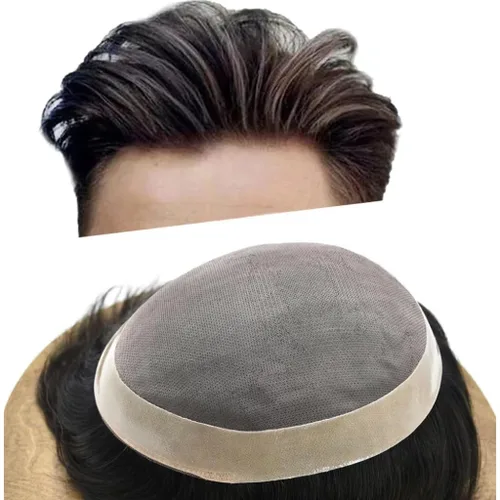 Miniatura 11 de Toupee para hombres sistemas de reemplazo de piezas de cabello humano real, duradero, fino, mono para hombre, tupé, sistema de cabello para hombre