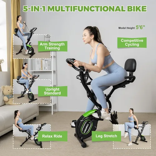 Miniatura 2 de Caromix - Bicicleta estática plegable, 5 en 1, bicicleta magnética estacionaria, bicicleta vertical para interiores, entrenamiento en casa