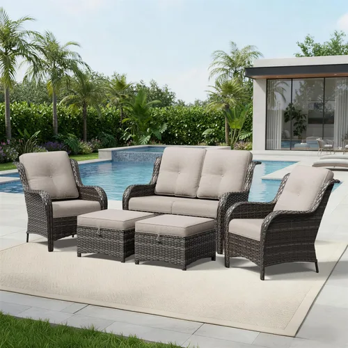 Miniatura 56 de Joyside Juego de sillas de mimbre para patio, juego de 3 piezas de mimbre para exteriores con 2 sillas reposabrazos y 1 mesa auxiliar para terraza