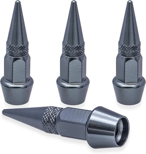 Miniatura 49 de 4 piezas de tapas de válvula de rueda con estilo púas, cubiertas universales de válvula de rueda de aleación de aluminio a prueba de polvo