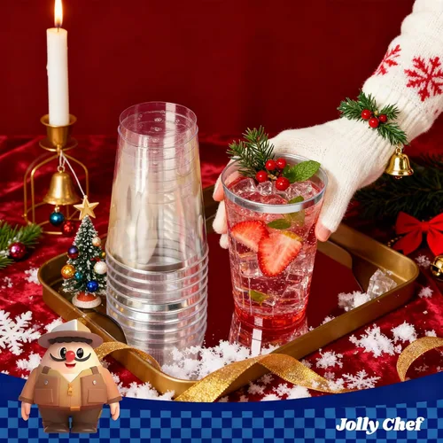 Miniatura 7 de JOLLY CHEF Paquete de 100 vasos desechables de plástico plateado, vasos tipo tumbler de plástico transparente de 12 onzas, elegantes vasos