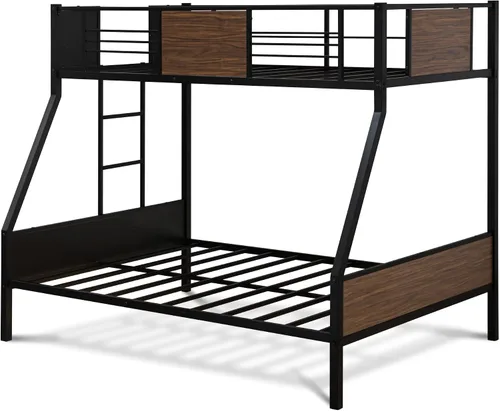 East West Furniture JAFTBLK Jackson - Litera de tamaño matrimonial, dos camas divididas, una escalera con dos escalones y barandillas de protección,