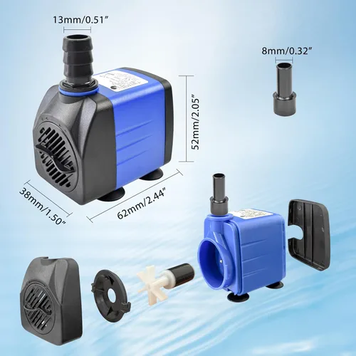 Miniatura 2 de CHANCS Bomba de agua sumergible 10W 158GPH AC 110V FishTank Bomba 4.1ft High Liftfor acuario hidroponía 10W x 600L/H