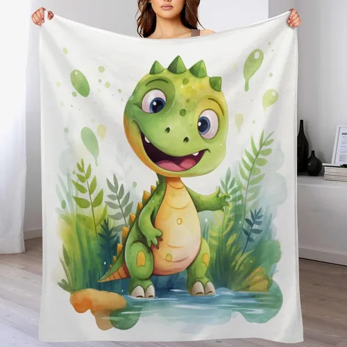 Miniatura 7 de Manta de forro polar de acuarela de selva, manta acogedora de franela de dinosaurio para niños, manta de dinosaurio de 30 x 40 pulgadas para sofá