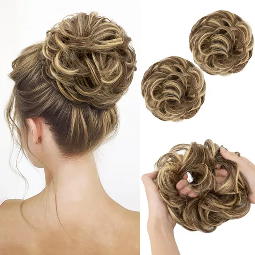 Miniatura 50 de SARLA 2 piezas de cabello desordenado color burdeos, onduladas, rizadas, sintéticas, coleteros falsos, extensiones de cola de caballo para mujeres