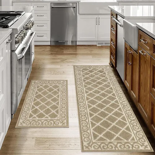 HEBE Juego de 2 alfombras de cocina con corredor, antideslizantes, alfombras de cocina y tapetes lavables, juego de alfombras de cocina para piso,