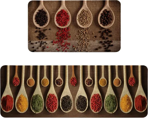 Miniatura 28 de Alfombras de Cocina Vintage Negras y Verdes Botánicas, Juego de 2 Alfombras de Cocina Antideslizantes Lavables, Tapetes de Cocina con Helechos