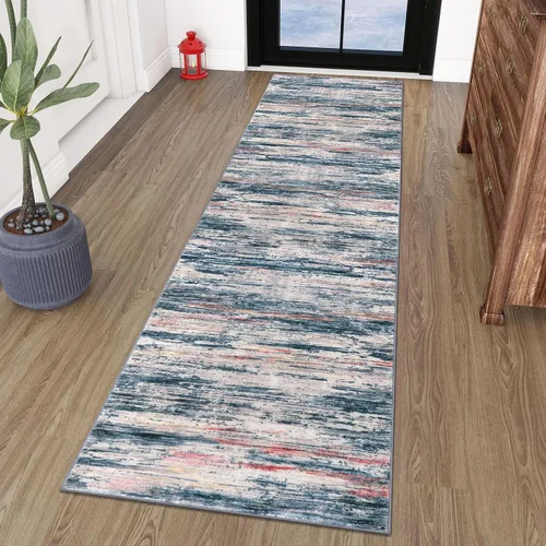 Miniatura 95 de SIILOOM 2 x 3 Alfombra moderna y abstracta para entrada, alfombra neutra azul marino gris multicolor súper suave de área pequeña, alfombras lavables
