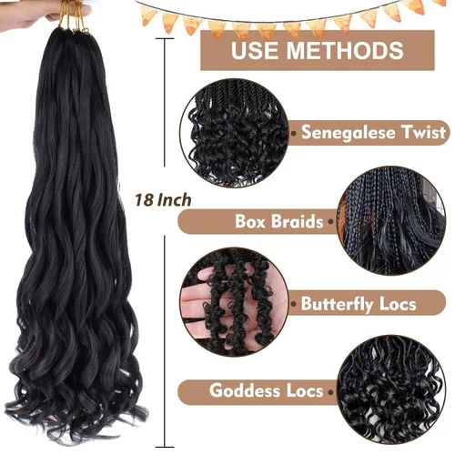 Miniatura 5 de COOKOO 9 paquetes de cabello rizado francés trenzado de 18 pulgadas, suave y flexible, cabello trenzado de alta calidad, rizos franceses, extensión