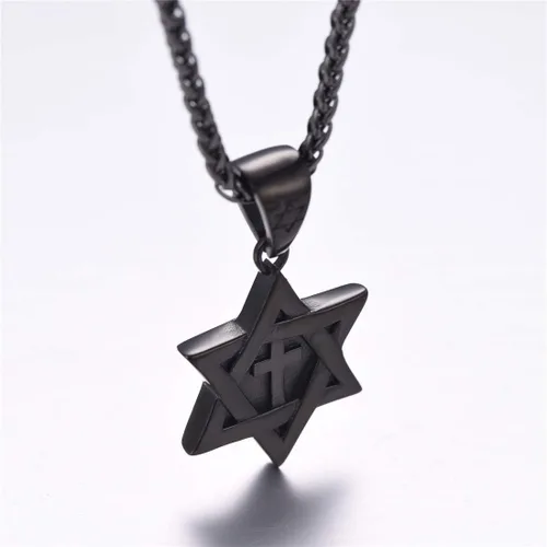 Miniatura 28 de U7 - Collar con Estrella de David para hombres y mujeres, dije hexagonal de acero inoxidable con cruz/piedra de rubí/collares clásicos judíos