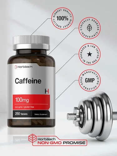 Miniatura 6 de Horbäach Píldoras de cafeína de 100 mg 250 tabletas Fórmula vegetariana Suplemento sin OMG, sin gluten