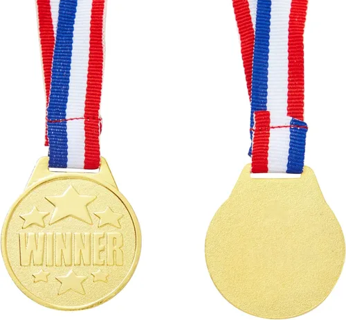 Miniatura 7 de Juvale Medallas de oro para premios y trofeos – 1.5 pulgadas de diámetro, cinta de 15.3 pulgadas, paquete de 24 – Medallas de oro para niños
