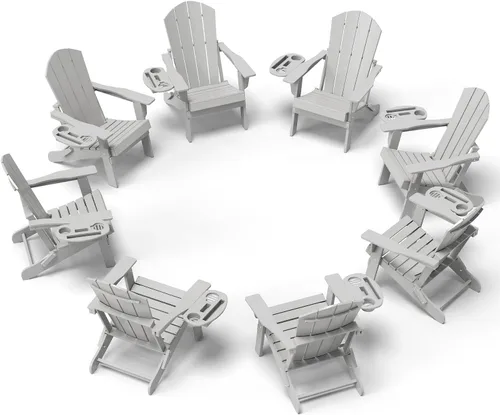 Miniatura 51 de NAVINE Juego de 2 sillas Adirondack plegables de polietileno de alta densidad con portavasos multifuncional, resistente a la intemperie, para Blanco