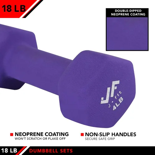 Miniatura 4 de JFIT Dumbbell Pairs or Sets – Neoprene & Vinyl Coated Hand Weights for Home Gym, Strength Training, Aerobics, Cardio Exercise and Fitness