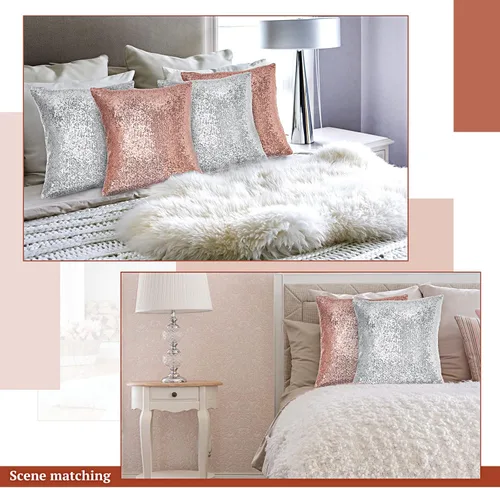 Miniatura 6 de 4 fundas de almohada de lentejuelas y esponjosas de piel sintética de 18 x 18 pulgadas, fundas de almohada decorativas con purpurina para sofá