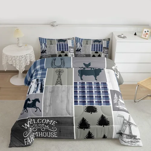 Miniatura 259 de Juego de edredón de oso y ciervo, tamaño individual, ropa de cama de animales salvajes de caza, colcha rústica de cabaña, casa de campo, cuadros