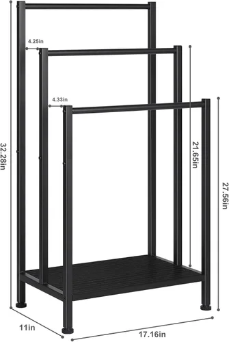 Miniatura 8 de Toallero independiente, toallero de metal de 3 niveles, soporte para manta para dormitorio, soporte de toalla de baño negro, soporte para toallas
