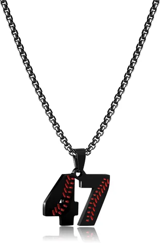 Miniatura 158 de SKQIR Colgante de número de jersey de béisbol para hombres y niños - Cadena de acero inoxidable para atletas - Negro