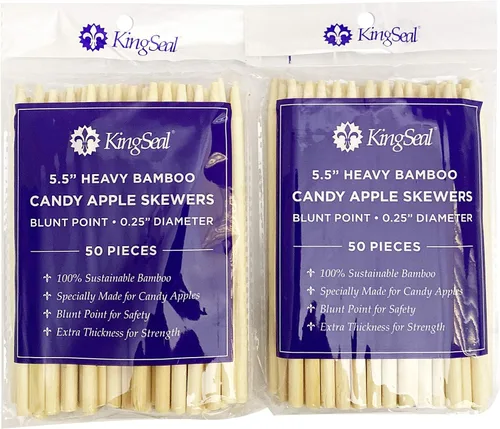 KingSeal - 100 pinchos de madera de bambú natural de manzana, palitos de 5.5 pulgadas x 0.256 in de diámetro, punto romo para seguridad, paquete al