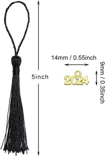 Miniatura 2 de Tupalizy 30 mini borlas sedosas hechas a mano con 60 dijes del año 2024 para graduación, llavero, aretes, joyería, regalos de boda, recuerdos