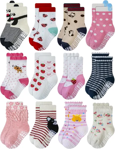 Miniatura 9 de RATIVE Calcetines de algodón antideslizantes antideslizantes con puños para bebés, niños y niñas