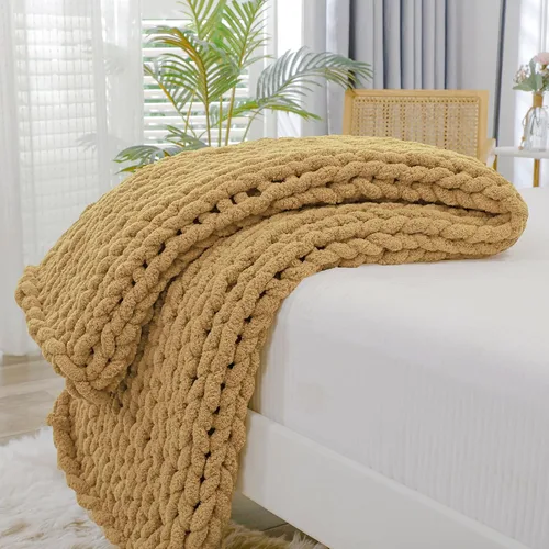 Miniatura 64 de Bigacogo Manta de punto grueso para sofá, 51 x 63 pulgadas, 100% tejida a mano con hilo de felpilla grueso jumbo, acogedoras y suaves mantas grandes