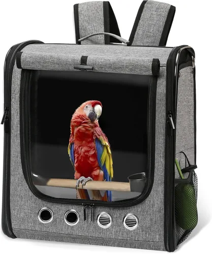 Miniatura 11 de Bolsa porta pájaros con jaula de viaje y soporte, mochila ligera para loros, bolsa de viaje portátil para pájaros, jaula de viaje transparente