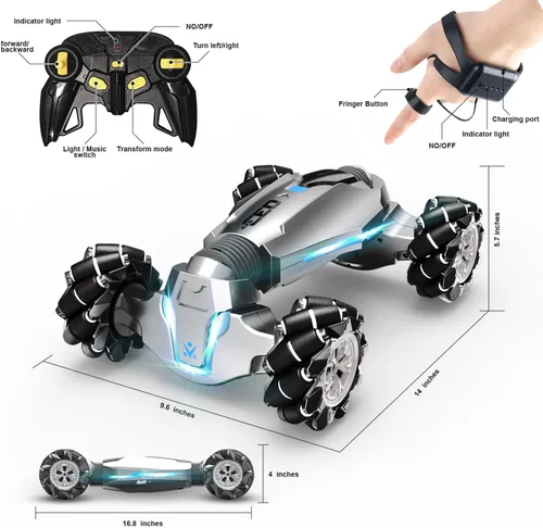 Miniatura 4 de LOOZIX Coche de Acrobacias RC con Detección de Gestos Escala 1:10, Control Remoto 4WD Controlado por Gestos de Mano Transformable, Vehículo de Doble
