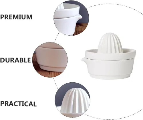 Miniatura 9 de Zerodeko Exprimidor manual de limón cítrico, exprimidor de jugo de frutas de cerámica, apto para lavavajillas, resistente y pomelo, color blanco