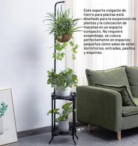 Miniatura 2 de COPREE - Soporte colgante de 2 niveles para plantas, estante de hierro que ahorra espacio, organizador de macetas, estante para exhibir múltiples