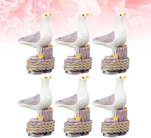 Miniatura 9 de Amosfun Juego de 6 mini figuras de gaviota de resina para exteriores, decoración de gaviota costera de 1.57 pulgadas, esculturas pequeñas de aves