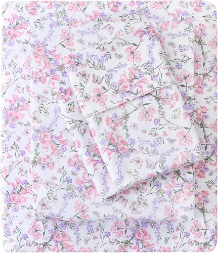 Miniatura 26 de Mooreeke Sábanas de cama Queen con estampado floral, ropa de cama impresa de microfibra suave y fundas de almohada, sábana vintage Queen de bolsillo