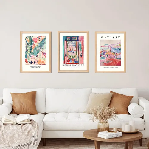 Miniatura 6 de Juego de Arte de Pared con Marco de Madera de Matisse de 3 Pósteres Abstractos de Henri Matisse Mercado de Flores Vintage Impresiones en Lienzo