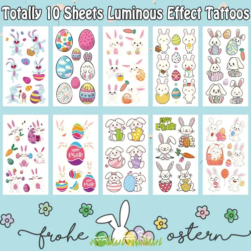 Miniatura 2 de Leesgel Tatuajes temporales de Pascua para niños, huevos de Pascua, conejo, calcomanías de tatuaje, suministros de decoración para niños y niñas