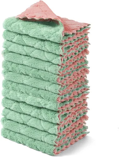 kimteny Paquete de 12 Paños de Cocina, Paños de Cocina Premium de 10x10 pulgadas, Toallas de Cocina Súper Absorbentes de Terciopelo Coral Paños