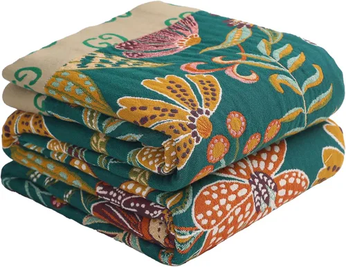 Miniatura 21 de Manta bohemia 100% algodón orgánico ultra suave transpirable rústico edredón de 50 x 60 pulgadas con pájaros y flores para sofá, silla, cama, sillón