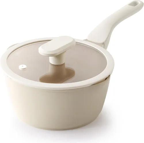 Miniatura 29 de PRICUSIS Cacerola antiadherente de cerámica con tapa, olla no tóxica de 1.3 cuartos de galón con boquillas de vertido, totalmente revestida, 100%