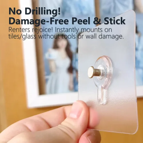 Miniatura 4 de 20 ganchos adhesivos resistentes para fotos, ganchos de pared sin clavos de carga de 33 libras, ganchos adhesivos transparentes impermeables