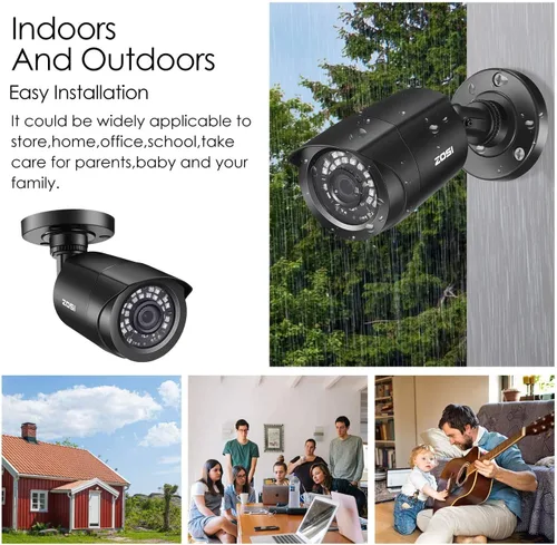 Miniatura 5 de ZOSI Paquete de 4 1080P 2.0MP para interiores y exteriores de 0.142 in, 24 unidades, lente infrarroja infrarroja, CCTV, cámara de seguridad de corte