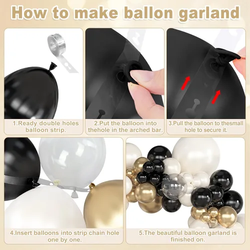 Miniatura 5 de Amandir Kit de guirnalda de arco de 173 globos negros y perlas, blanco perla, negro, cromado, dorado, globos transparentes para graduación