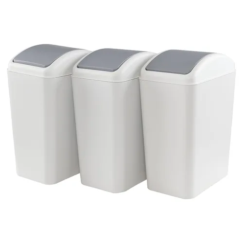 Cubo de basura de plástico con tapa de 4.5 galones, 3 unidades Gris claro