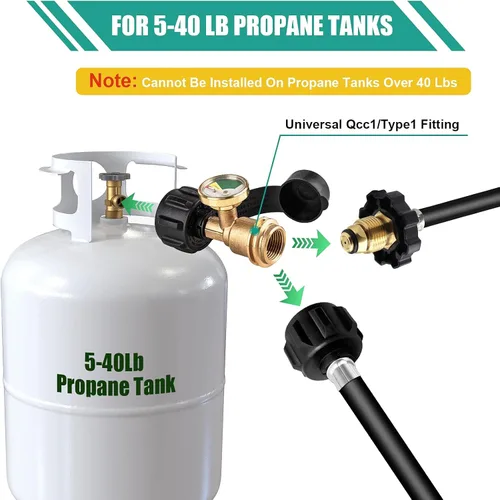 Miniatura 3 de 2 medidores de tanque de propano con detector de fugas, indicador de nivel universal para tanques de 5 a 40 libras, compatible con estufas