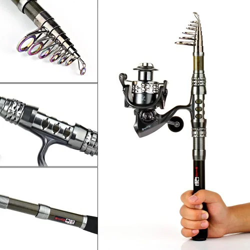 Miniatura 3 de Sougayilang Combo de Caña de Pescar y Carrete con Caña Telescópica y Carrete Giratorio, Bolsa de Transporte para Viajes de Pesca en Agua Dulce