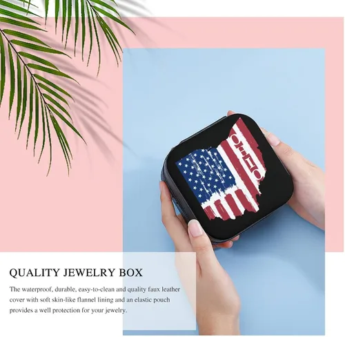 Miniatura 5 de Joyero pequeño con bandera de Ohio de Ohio, organizador portátil para anillos, aretes, collares, regalos para niñas y mujeres