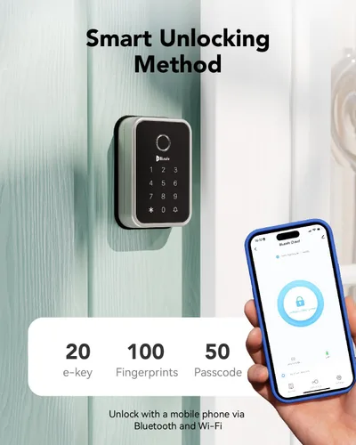 Miniatura 4 de Smart Lock Cerradura de huella digital para puerta de entrada, 4 en 1, cerradura inteligente (níquel cepillado en la nube)