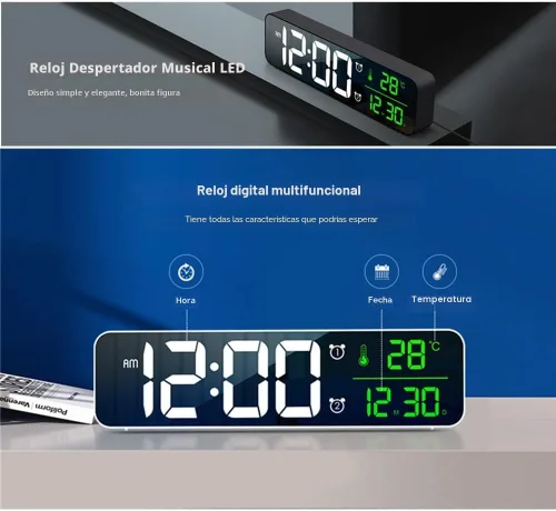 Miniatura 3 de Reloj digital de pantalla grande, reloj despertador para sala de estar, oficina, decoración de dormitorio, LED eléctrico con cable, pantalla